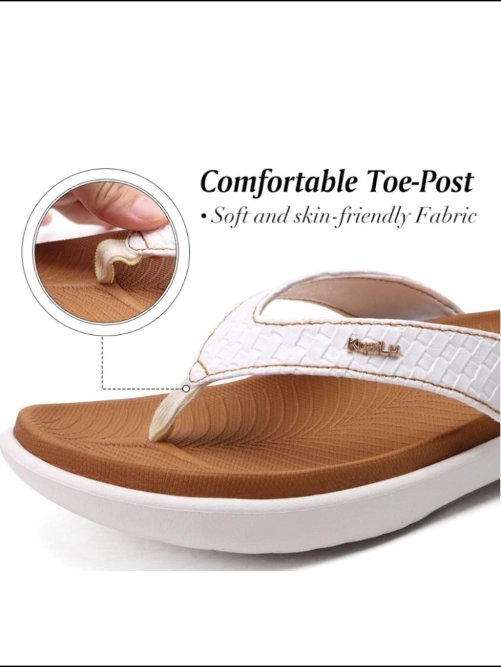 White Woven Thong Sandal with Cushioned Tan Footbed - Women - Picture 6 of 9